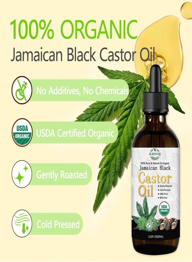MMPANG Jamaican Black Castor Oil - USDA Certified 100% Organic Jamaica Oils for Hair Growth Cold Pressed, Hexane-Free, Glass Bottle Dropper & Dual Brush, Thicker Eyelashes, Brows & Scalp Care, 2oz - Image 2